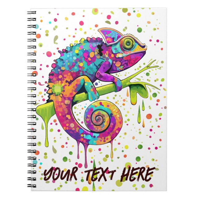 Chameleon Paint Stains Watercolor Stil Anteckningsbok (Framsidan)