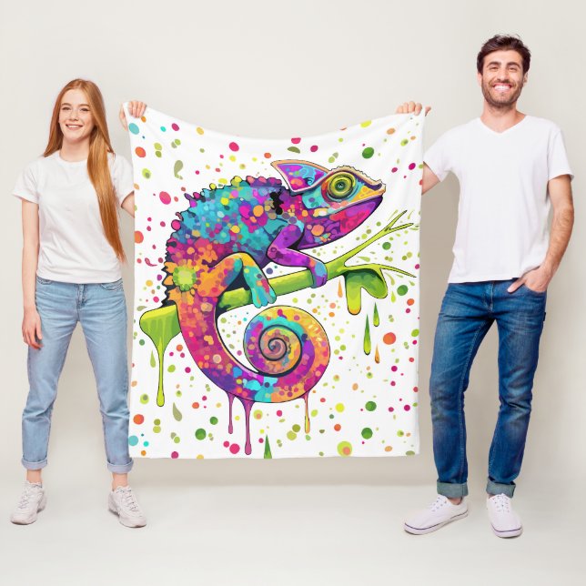 Chameleon Paint Stains Watercolor Stil Fleecefilt (På plats)