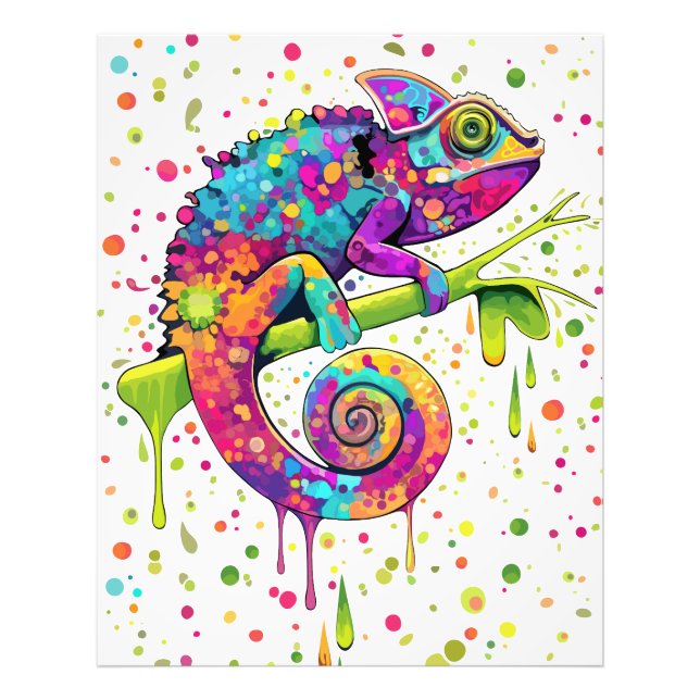 Chameleon Paint Stains Watercolor Stil Fototryck (Framsidan)