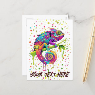 Chameleon Paint Stains Watercolor Stil Helg Vykort
