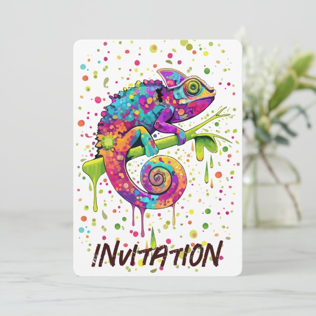 Chameleon Paint Stains Watercolor Stil Inbjudningar (Stående Fram)