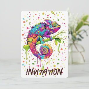 Chameleon Paint Stains Watercolor Stil Inbjudningar
