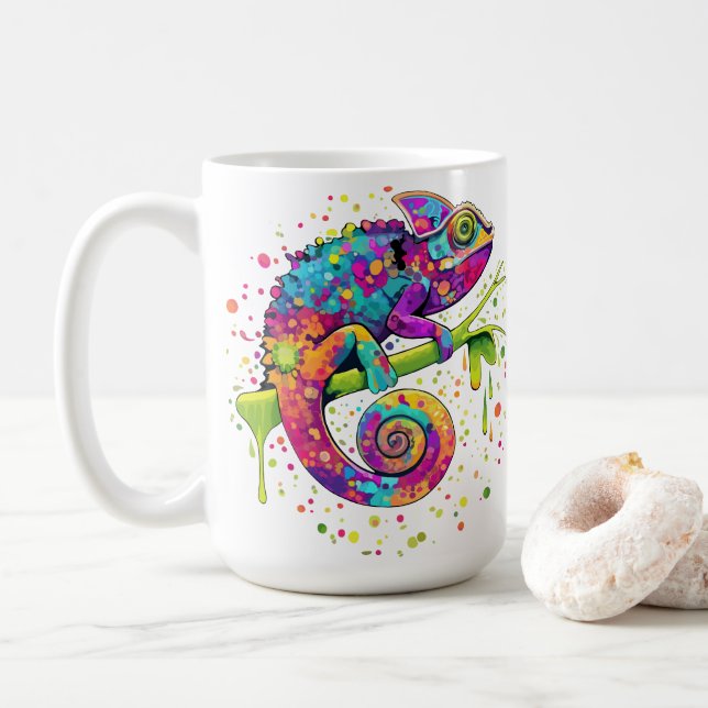 Chameleon Paint Stains Watercolor Stil Kaffemugg (Med munk)