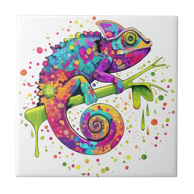 Chameleon Paint Stains Watercolor Stil Kakelplatta (Framsidan)