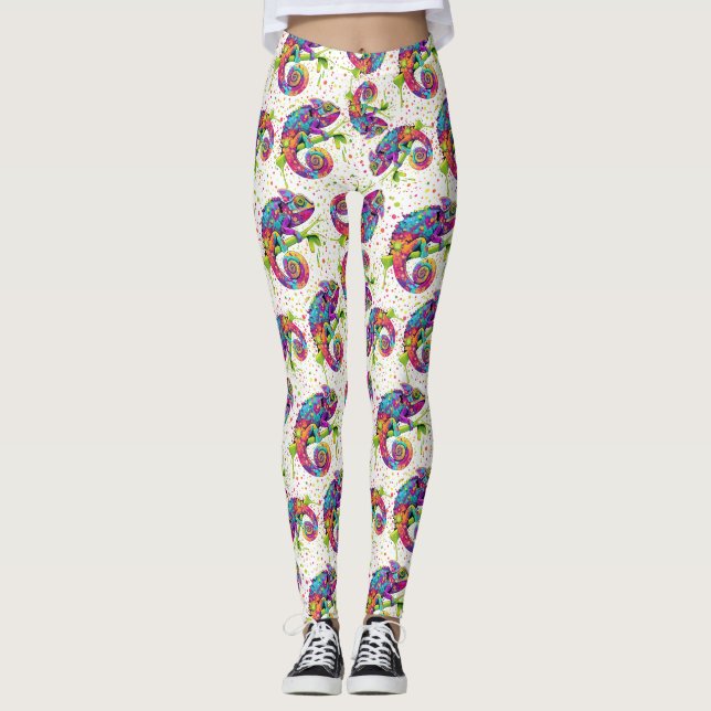 Chameleon Paint Stains Watercolor Stil Leggings (Framsida)