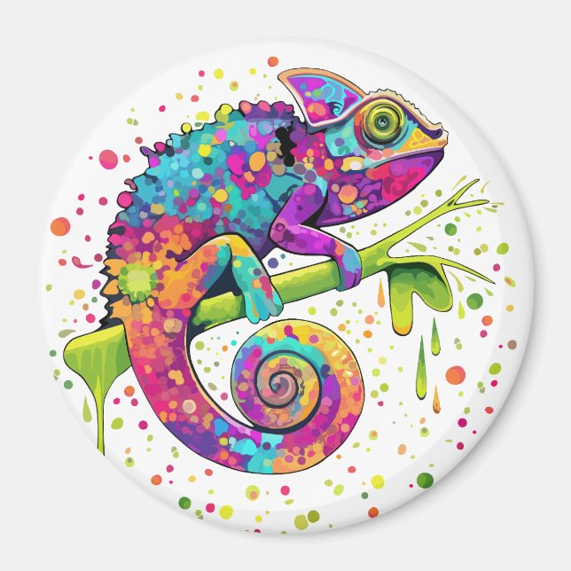Chameleon Paint Stains Watercolor Stil Magnet (Framsidan)