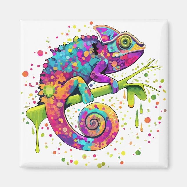 Chameleon Paint Stains Watercolor Stil Magnet (Framsidan)