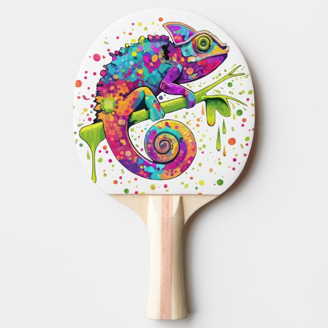 Chameleon Paint Stains Watercolor Stil Pingisracket (Framsidan)