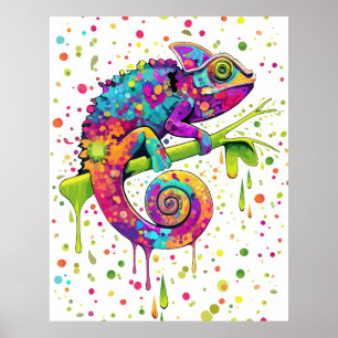 Chameleon Paint Stains Watercolor Stil Poster