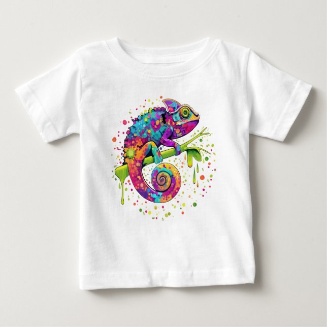 Chameleon Paint Stains Watercolor Stil T Shirt (Framsida)