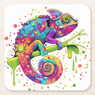 Chameleon Paint Stains Watercolor Stil Underlägg Papper Kvadrat