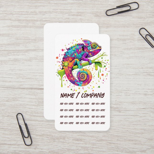 Chameleon Paint Stains Watercolor Stil Visitkort (Fram/Back In Situ)