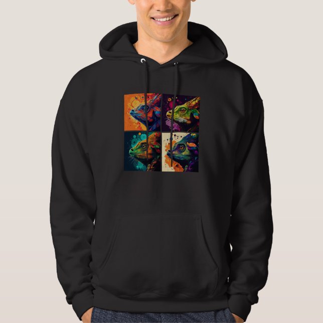 Chameleon Pop Illustration Colorful Animal Women   Hoodie (Framsida)