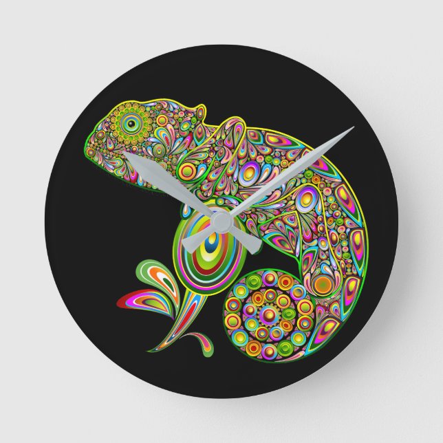 Chameleon Psychedelic Fantasy Rund Klocka (Framsida)
