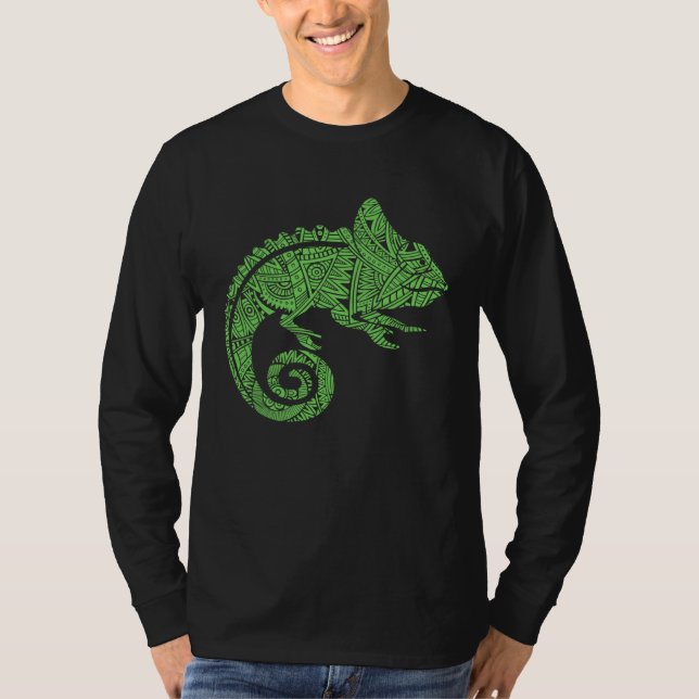 Chameleon Reptile Animal Aztec Maya Maori Tribal P T Shirt (Framsida)