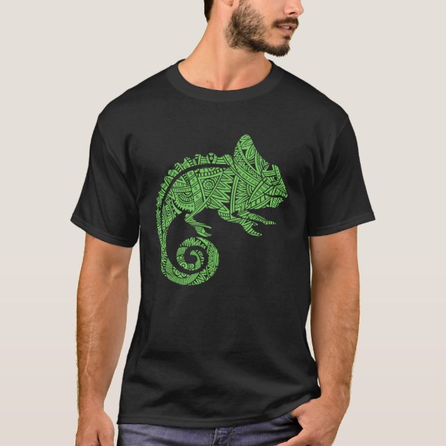 Chameleon Reptile Animal Aztec Maya Maori Tribal P T Shirt (Framsida)