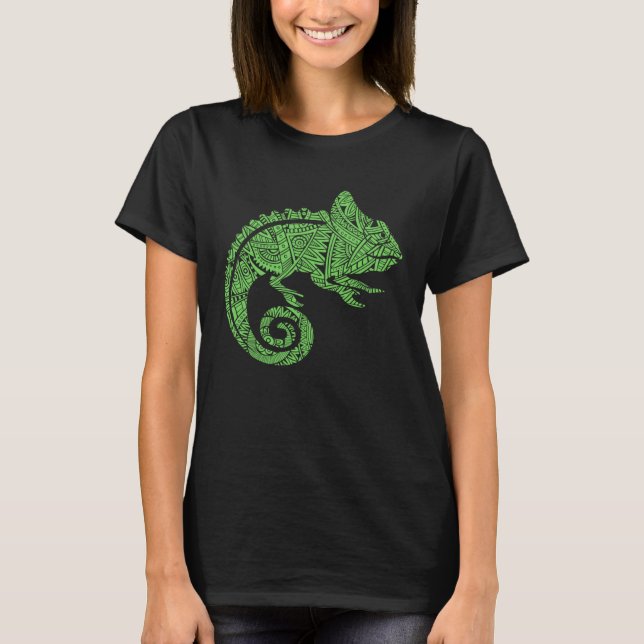 Chameleon Reptile Animal Aztec Maya Maori Tribal P T Shirt (Framsida)