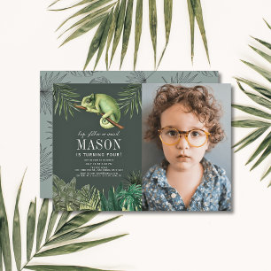 Chameleon Reptile Grönt Boy Birthday Photo Inbjudningar