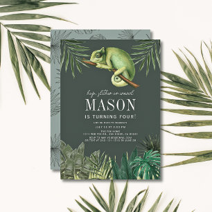 Chameleon Reptile Tropical Grönt Boy Birthday Inbjudningar