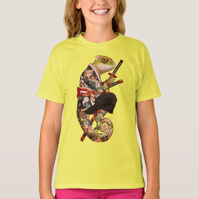 Chameleon Samurai – Tatuerad krigare med Katana T Shirt (Framsida)
