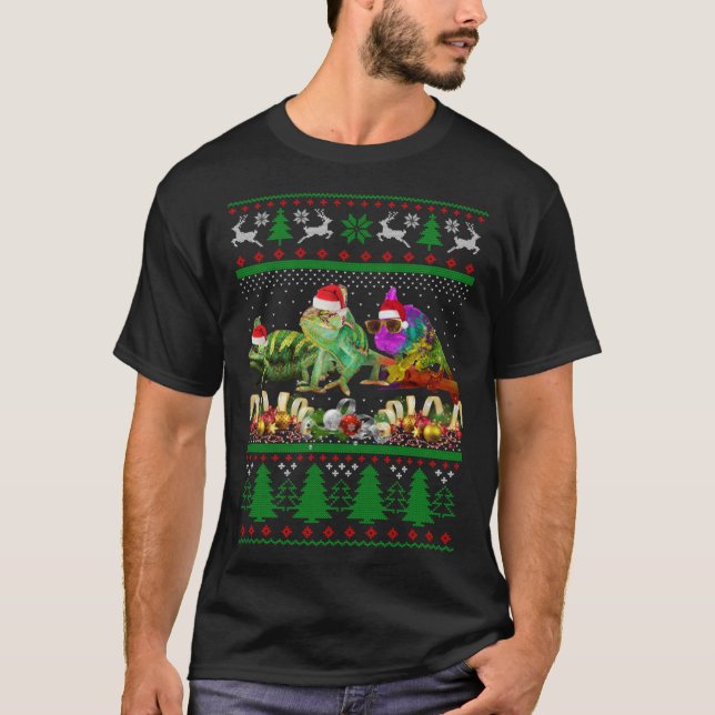 Chameleon Ugly Christmas Sweater T Shirt (Framsida)