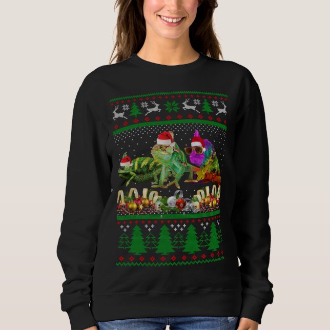 Chameleon Ugly Christmas Sweater T Shirt (Framsida)