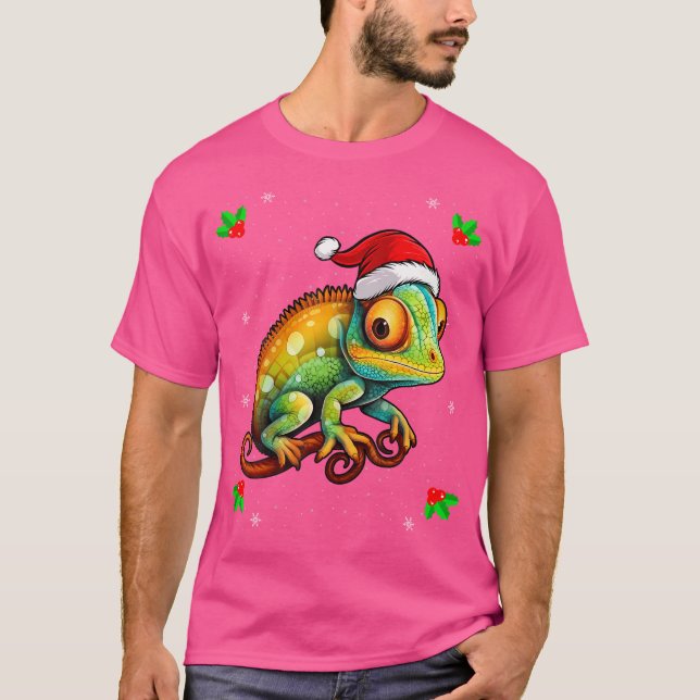 Chameleon Wearing Santa Hat Julafton jul Chamele T Shirt (Framsida)