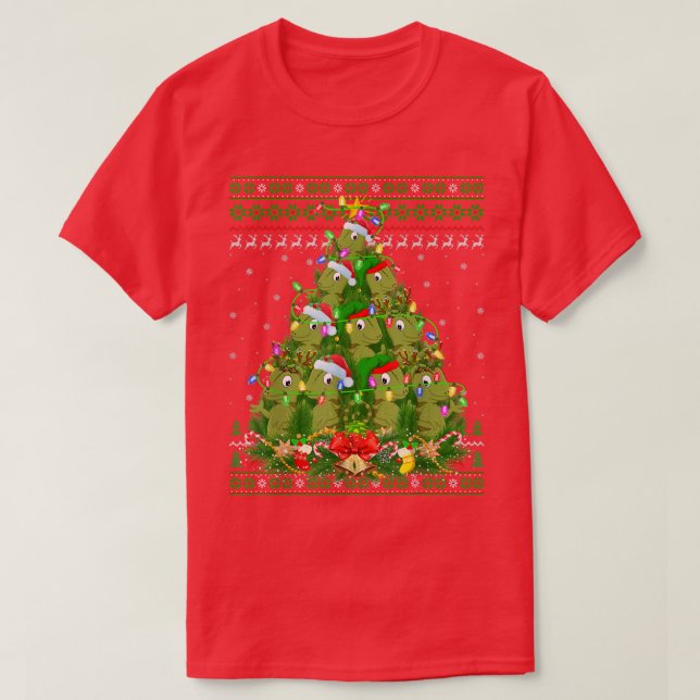 Chameleon Xmas Lighting Tree Santa Chameleon Ugly  T Shirt (Design framsida)