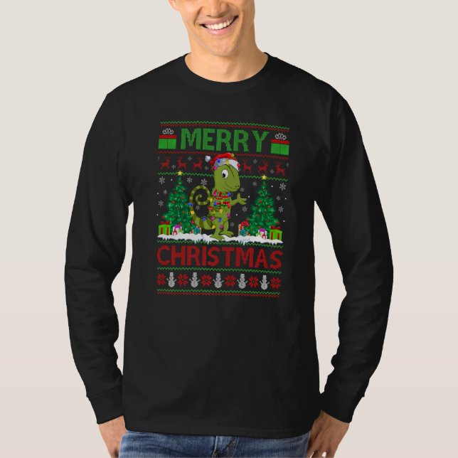Chameleon  Xmas Tree Ugly Santa Chameleon Christma T Shirt (Framsida)