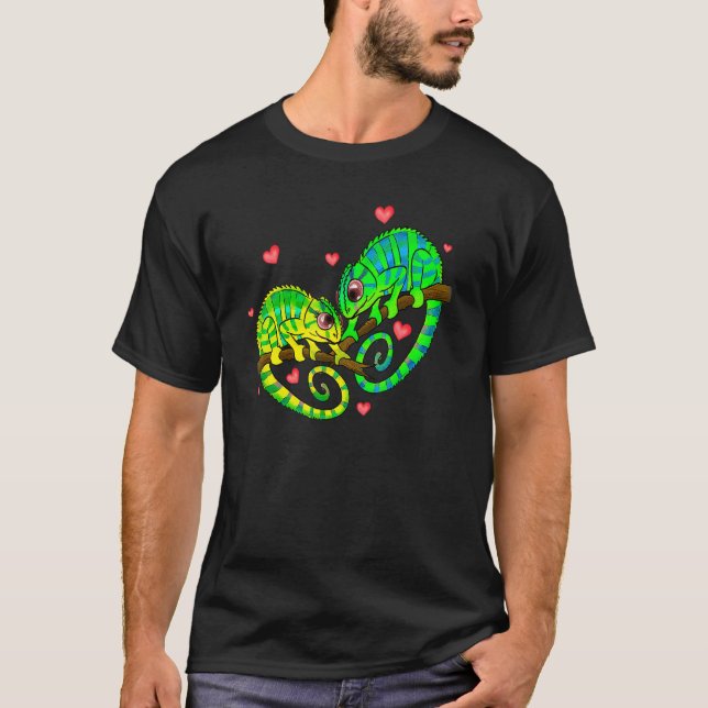 Chameleons Couples Love Hearts Retro Style Valenti T Shirt (Framsida)