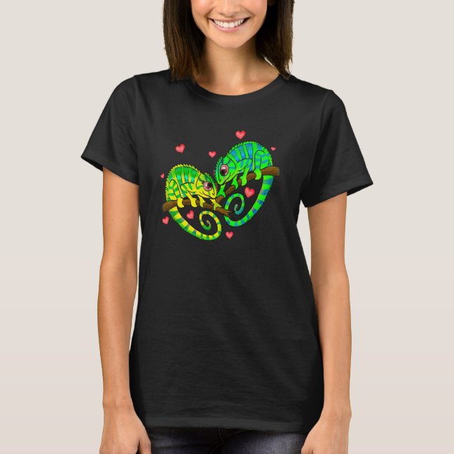 Chameleons Couples Love Hearts Retro Style Valenti T Shirt (Framsida)