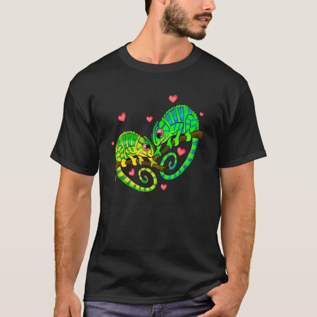 Chameleons Par Kärlek Hearts Retro Stil Valenti T Shirt (Framsida)