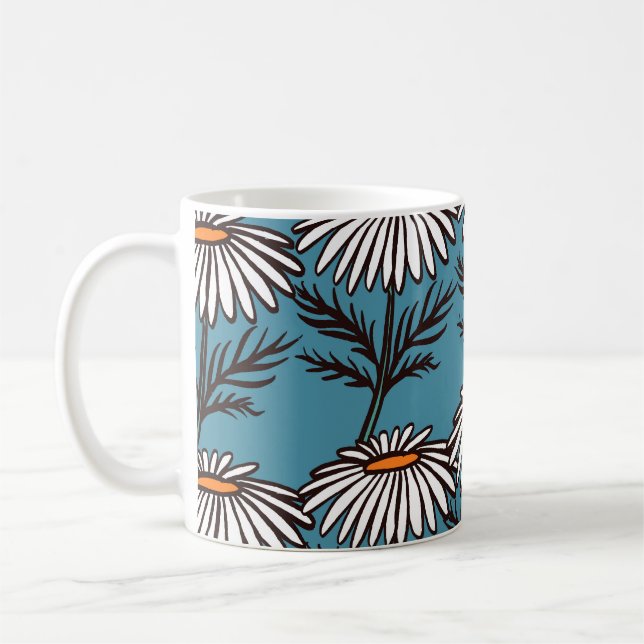 Chamomile, blå vintage tecknad mönster. kaffemugg (Vänster)