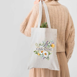 Chamomile Blommigt Bridesmaid Monogram Namn Tygkasse