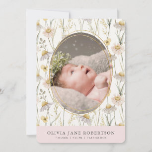 Chamomile Blommigt Girl Photo Birth annons Inbjudningar