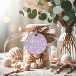 Chamomile Blommigt Lila Watercolor Första födelsed Gåvor Etiketter