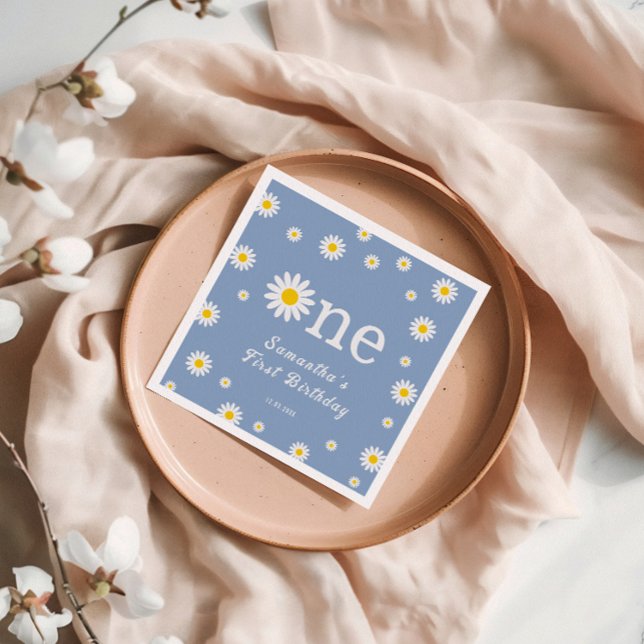 Chamomile Daisy Flower Elegant Blue Birthday Pappersservett (Skapare uppladdad)