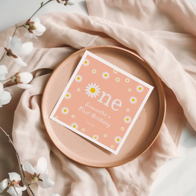 Chamomile Daisy Flower Elegant Coral Birthday Pappersservett (Skapare uppladdad)