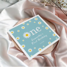 Chamomile Daisy Flower Elegant Teal Birthday Pappersservett