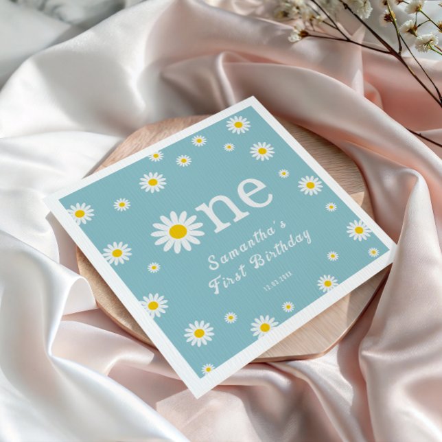 Chamomile Daisy Flower Elegant Teal Birthday Pappersservett (Skapare uppladdad)