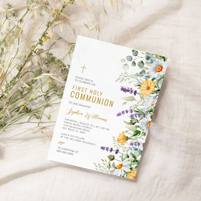 Chamomile & Eucalyptus First Heliga Communion Inbjudningar (Skapare uppladdad)