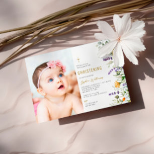 Chamomile & Eucalyptus Photo Christening Inbjudningar