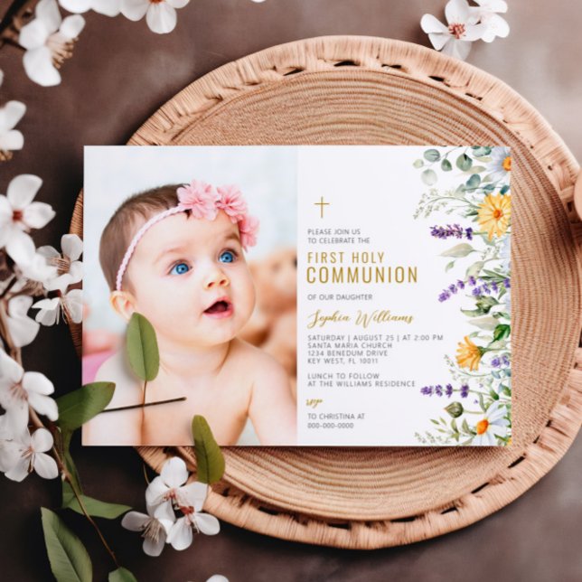 Chamomile & Eucalyptus Photo First Heliga Communio Inbjudningar (Skapare uppladdad)