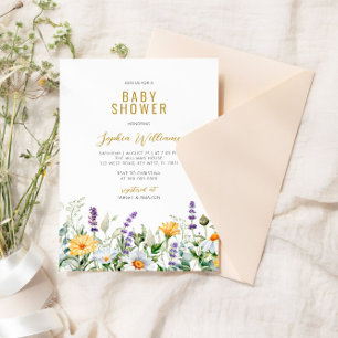 Chamomile & Eucalyptus Wildblommor Baby Shower Inbjudningar