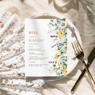 Chamomile & Eucalyptus Wildblommor Bröllop Menu Meny