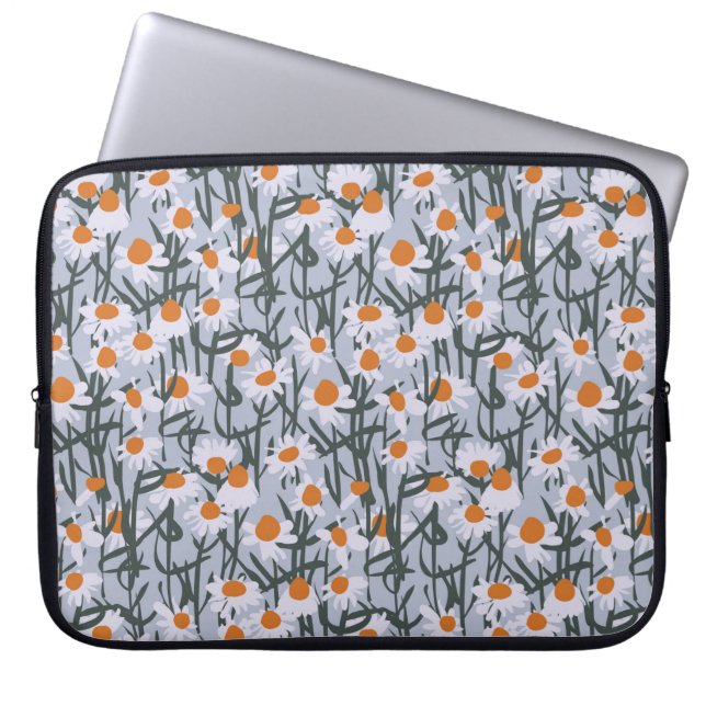 Chamomile fält sömlös mönster på grått-bakgrund laptop fodral (Framsidan)