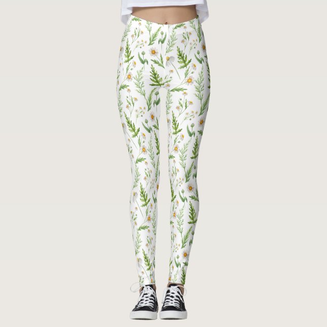 Chamomile Flower Botanical Rustic Mönster Leggings (Framsida)