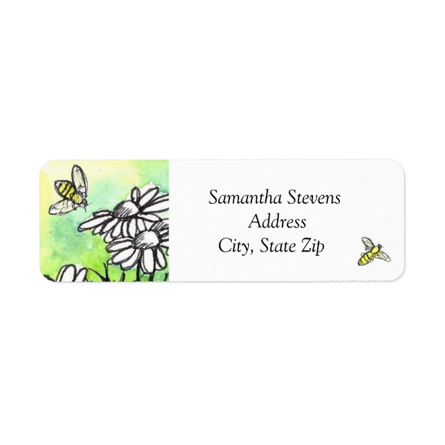 Chamomile Flower honey Bee Pen och Bläck Art Returadress Etikett (Framsidan)