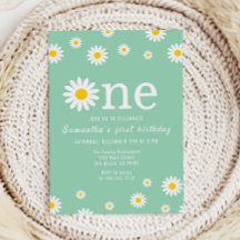 Chamomile Flower Watercolor Grönt First Birthday