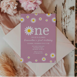 Chamomile Flower Watercolor Red First Birthday Inbjudningar